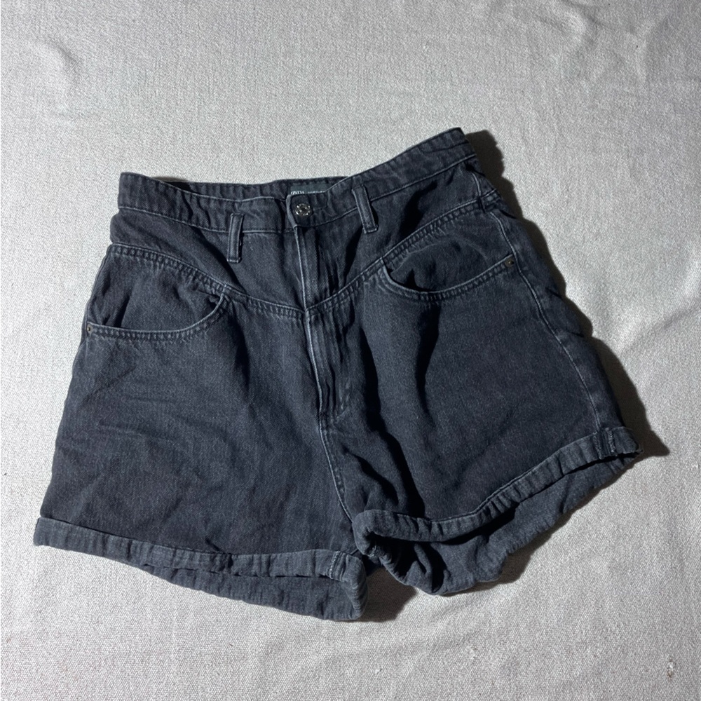 Zara High Waist Baggy Black Denim Shorts - Picture 3 of 10